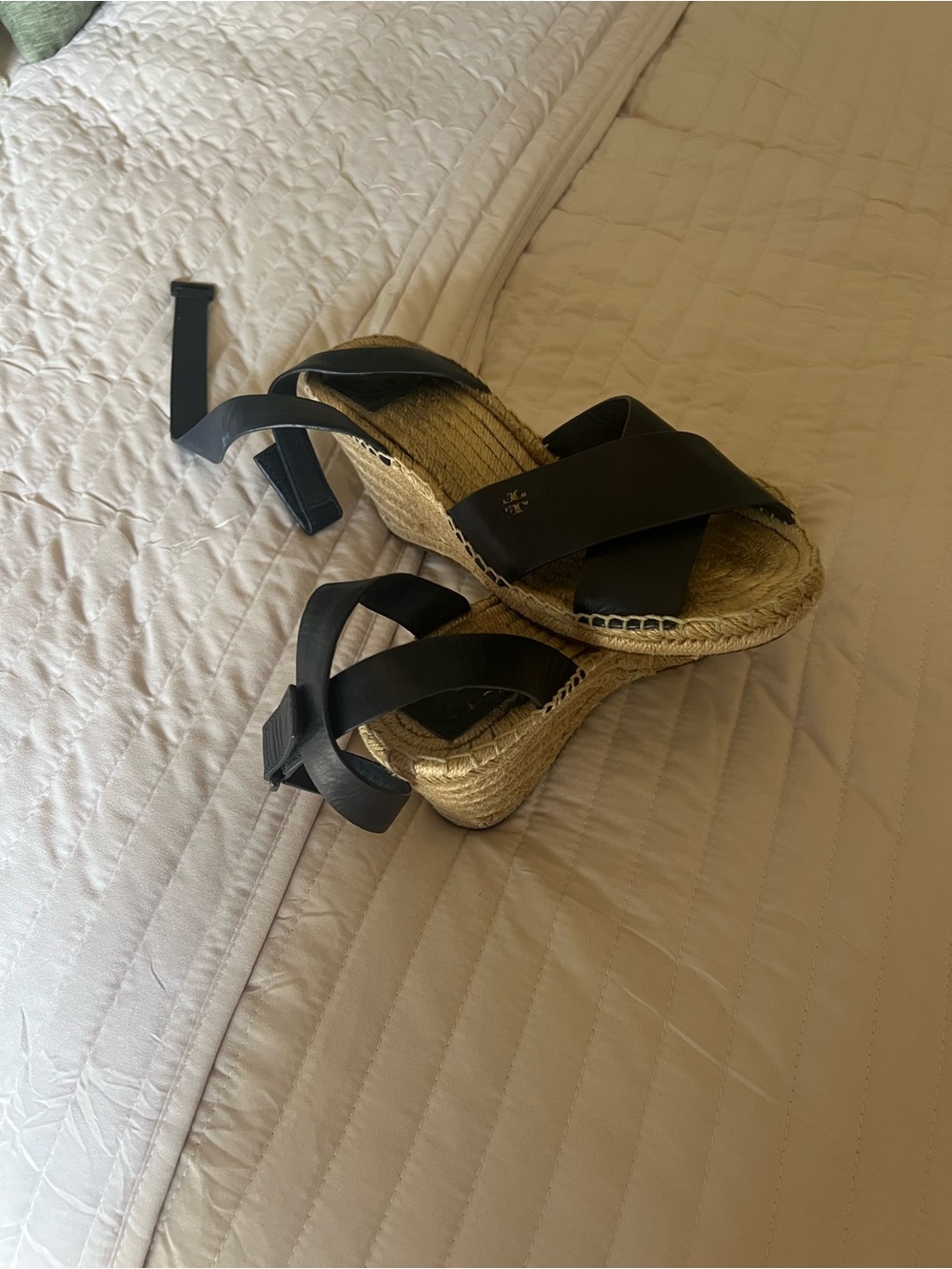 Woven Navy Espadrille Wedge Sandals with Navy Straps